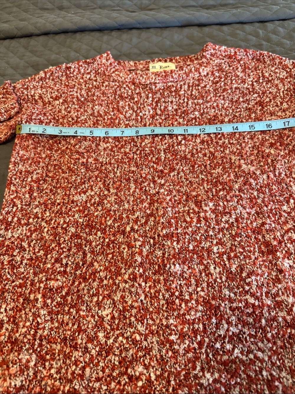 M. Rena Red and White Marled Knit Sweatshirt